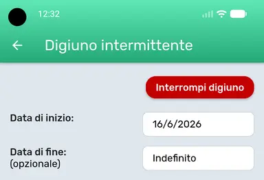 Interrompere il digiuno nella pagina delle impostazioni del Digiuno intermittente.