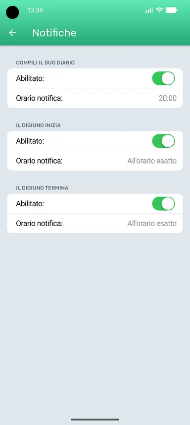 Pagina delle impostazioni delle notifiche